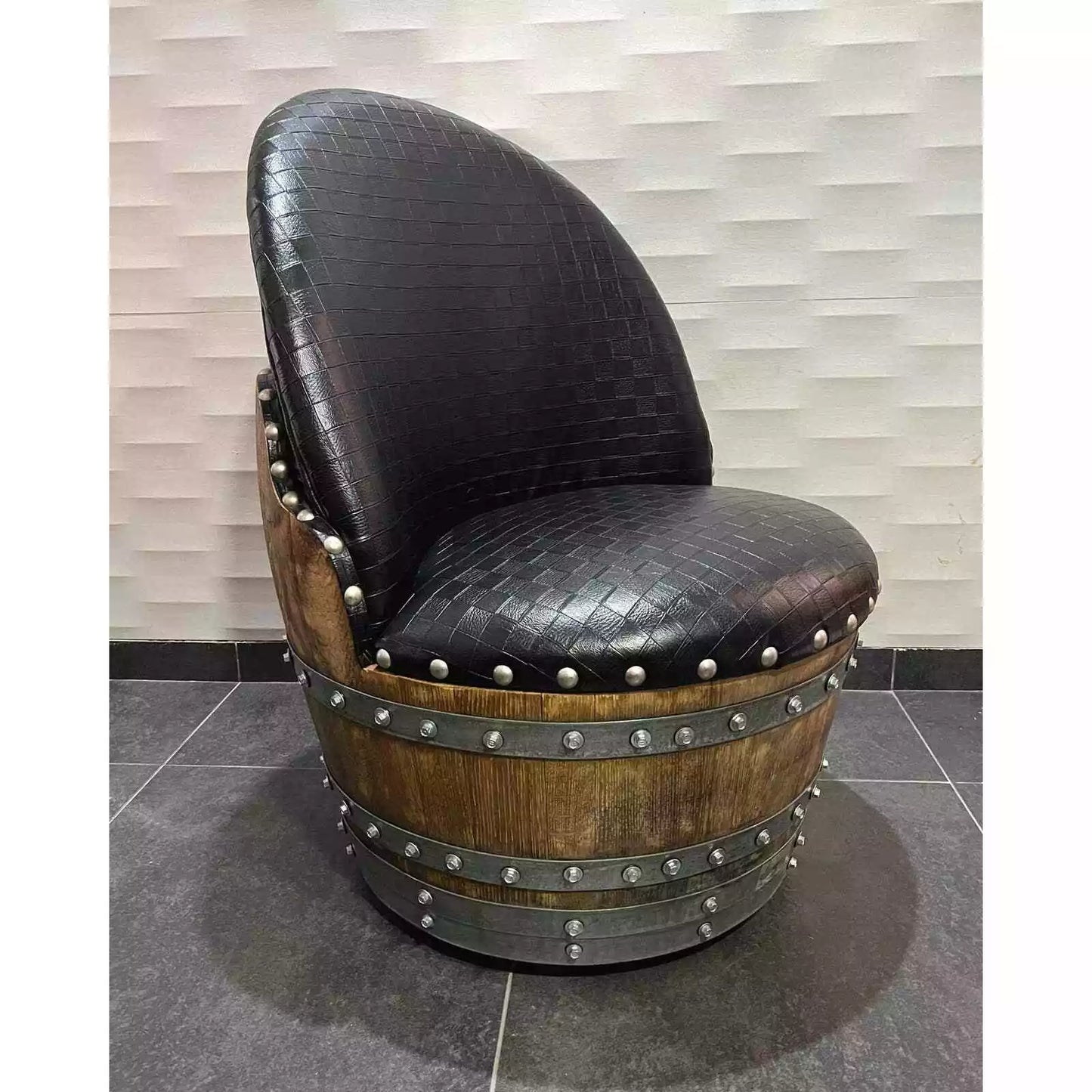 Wine Barrel 4-Chair Half-Barrel Table Set (Barrel Chair-Whiskey Barrel Table)