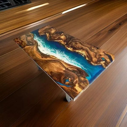 Artisan Blue Epoxy Resin Dining Table - Handcrafted Wooden Furniture for Home